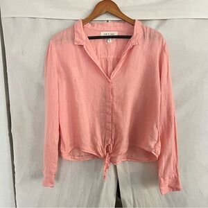 Cloth & Stone Linen Coral Peach Tie Front Button Down Long Sleeve Shirt Medium